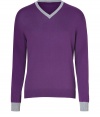Both bright and contemporary with its deep lilac hue, Etros V-neck pullover is as chic as it is versatile - V-neckline, long sleeves, grey trim - Modern slim fit - Wear with tailored trousers and a sleek button-down