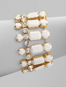 Dazzling, linked crystals with faceted stones in a wide, statement design. CopperCrystalsPolyesterLength, about 7Snap closureMade in Italy Dazzling, linked crystals with faceted stones in a wide, statement design. CopperCrystalsPolyesterLength, about 7Snap closureMade in Italy