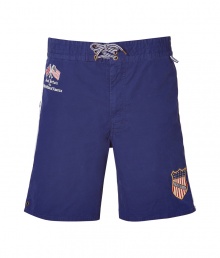 Inject preppy-cool style into your poolside look with these swim trunks from Polo Ralph Lauren - Elasticized waist with drawstring, zip fly closure, patch details, side stripe, back flap pocket - Pair with a polo shirt and sandals Inject preppy-cool style into your poolside look with these swim trunks from Polo Ralph Lauren - Elasticized waist with drawstring, zip fly closure, patch details, side stripe, back flap pocket - Pair with a polo shirt and sandals