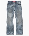 Fitted through the seat and thigh, these boot cut jeans from Levi's, in a relaxed husky style, give him a laid-back look.