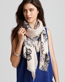 Beautiful butterflies flit and flutter across this lightweight wool scarf from Lola Rose. Beautiful butterflies flit and flutter across this lightweight wool scarf from Lola Rose.