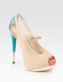 Supported by an angular heel, vibrant colorblocking adds a dash of geometric glam to this soft suede silhouette with an adjustable Mary Jane strap. Self-covered and lacquered heel, 5 (125mm)Covered platform, 1½ (40mm)Compares to a 3½ heel (90mm)Suede upperLeather lining and solePadded insoleImportedOUR FIT MODEL RECOMMENDS ordering true size. Supported by an angular heel, vibrant colorblocking adds a dash of geometric glam to this soft suede silhouette with an adjustable Mary Jane strap. Self-covered and lacquered heel, 5 (125mm)Covered platform, 1½ (40mm)Compares to a 3½ heel (90mm)Suede upperLeather lining and solePadded insoleImportedOUR FIT MODEL RECOMMENDS ordering true size.