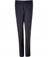 Channel sophisticated style in these classic virgin wool trousers from Burberry London - Flat front, belt loops, front crease, on-seam pockets, back welt pockets with buttons - Slim fit - Style with a sleek blazer, striped button down, and oxfords