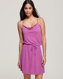 Lounge around in style. A soft jersey chemise with grey side panels, drawstring waist and cowl neck. Lounge around in style. A soft jersey chemise with grey side panels, drawstring waist and cowl neck.