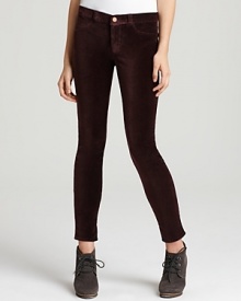 These J Brand velvet leggings lends depth and texture to everyday looks. Team with heels and a slouchy sweater for a right-on fall look. These J Brand velvet leggings lends depth and texture to everyday looks. Team with heels and a slouchy sweater for a right-on fall look.