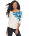 A fresh floral print illuminates INC's three-quarter sleeve sweater-- finish the look with your go-to jeans!