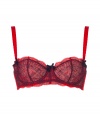 With a seductive fit and d?colletage-enhancing padded cups, this Chantal Thomass bra will turn up the heat to red hot - Soft cups, hide-and-seek effect ruffled lace overlay, black bows, allover floral print, wide adjustable straps, back hook and eye closures - Perfect under a low cut cocktail dress or with matching panties for sultry lounging