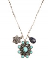 Turning on the charm, this necklace from Lucky Brand is crafted from silver-tone mixed metal, and features semi-precious turquoise and lapis accents for a classic touch. Item comes packaged in a signature Lucky Brand Box. Approximate drop: 30 inches. Approximate drop: 1-1/2 inches.