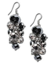 Add a hint of sparkle in midnight hues. Dark and mysterious earrings by Ali Khan feature jet black and gray glass beads set in hematite tone mixed metal. Approximate drop: 2-1/4 inches. Add a hint of sparkle in midnight hues. Dark and mysterious earrings by Ali Khan feature jet black and gray glass beads set in hematite tone mixed metal. Approximate drop: 2-1/4 inches.