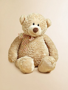 The hugs from ultra-soft, ultra-large Manni are bigger and better than ever before. Plus, his check-patterned ribbon and serious expression make him even more irresistible.19W X 36H X 21DRecommended for ages 2 and upPolyesterSurface washImported The hugs from ultra-soft, ultra-large Manni are bigger and better than ever before. Plus, his check-patterned ribbon and serious expression make him even more irresistible.19W X 36H X 21DRecommended for ages 2 and upPolyesterSurface washImported