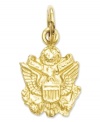 Give your own medal of honor to the courageous. This symbolic U.S. Army Insignia charm is crafted from textured 14k gold. Chain not included. Approximate length: 3/5 inch. Approximate width: 2/5 inch.