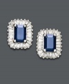 Add a fresh pop of color to your look with sparkling blue hues. Rectangle-shaped post earrings by Effy Collection feature a sapphire center stone (1-1/3 ct. t.w.) surrounded by halos of sparkling diamonds (5/8 ct. t.w.). Crafted in 14k white gold. Approximate width: 7/16 inch. Approximate length: 1/2 inch.