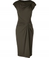 Bring alluring style to your office-to-evening look with this draped Michael Kors dress - Bateau neck with draped twist detail, cap sleeves, defined waist with knot and draping, back seaming detail, concealed back zip closure - Style with patterned tights, a slim leather trench, and platform heels