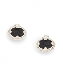 THE LOOK.39 tcw pave diamond accentsBlack onyx detailSterling silver settingOmega closureTHE MEASUREMENTLength, about .5ORIGINMade in USA THE LOOK.39 tcw pave diamond accentsBlack onyx detailSterling silver settingOmega closureTHE MEASUREMENTLength, about .5ORIGINMade in USA