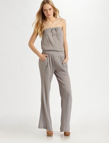 Strapless, retro-chic style with an elasticized drop waist, slash pockets and flare-leg construction. Strapless with tie detailElasticized drop waistSlash pocketsInseam, about 33CottonMachine washImportedModel shown is 5'10 (177cm) wearing US size small. Strapless, retro-chic style with an elasticized drop waist, slash pockets and flare-leg construction. Strapless with tie detailElasticized drop waistSlash pocketsInseam, about 33CottonMachine washImportedModel shown is 5'10 (177cm) wearing US size small.