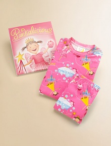 Pink rules in the pages of this beloved book, here partnered with the perfect pair of pink pajamas so your favorite pink-loving princess can have rosy dreams.By Victoria Kann & Elizabeth KannHardcover, 40npagesRecommended for ages 4-8PJs with elastic waist, scalloped trim and a satin bowCottonMachine washMade in USA Please note: Doll sold separately. 