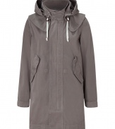 With an outdoorsy feel and modern cut, Closeds cotton hooded coat is a cool choice for chilly days - Stand-up collar, removable drawstring hood, long sleeves, buttoned cuffs, flap pockets, hidden front zip and snap placket, drawstring waist - Slim, straight silhouette - Wear with cords, a pullover and leather lace-up boots