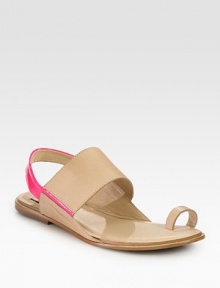 Luscious leather straps topped with a vibrant colorblocked slingback and unique toe ring. Leather upperLeather lining and solePadded insoleImportedOUR FIT MODEL RECOMMENDS ordering true size. Luscious leather straps topped with a vibrant colorblocked slingback and unique toe ring. Leather upperLeather lining and solePadded insoleImportedOUR FIT MODEL RECOMMENDS ordering true size.