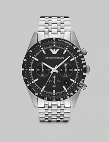 Modern style designed for a power player, in a brushed and polished stainless steel casing with chronograph functionality.Chronograph dialRound bezelWater resistant to 5ATMDate display at 4 o'clockSecond handStainless steel case: 46mm(1.81)Stainless steel link braceletImported Modern style designed for a power player, in a brushed and polished stainless steel casing with chronograph functionality.Chronograph dialRound bezelWater resistant to 5ATMDate display at 4 o'clockSecond handStainless steel case: 46mm(1.81)Stainless steel link braceletImported