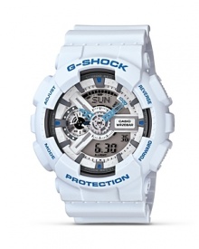 Designed for maximum performance and style, this digital watch from G-Shock - with a 200 meter water resistance, stopwatch, and multiple alarms - has the look you want and the features you need. Designed for maximum performance and style, this digital watch from G-Shock - with a 200 meter water resistance, stopwatch, and multiple alarms - has the look you want and the features you need.