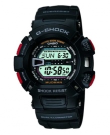 Time for a little illumination. This G-Shock watch features a black resin strap and engraved bezel. Digital dial with 48 city world time. LED movement. Mud and shock resistant. Water resistant to 200 meters. One-year limited warranty. Time for a little illumination. This G-Shock watch features a black resin strap and engraved bezel. Digital dial with 48 city world time. LED movement. Mud and shock resistant. Water resistant to 200 meters. One-year limited warranty.