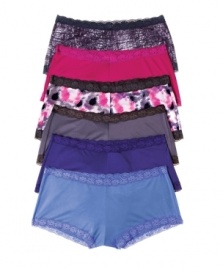 Bold color and lovely lace feminize Maidenform's popular boyshort. Style #40760 Bold color and lovely lace feminize Maidenform's popular boyshort. Style #40760