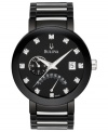 A handsome black timepiece with subtle sparkle from diamond accents, by Bulova.