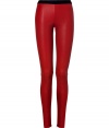 Eye-catching and exquisite, Neil Barretts bright rust leather skinnies are a sassy luxe staple guaranteed to add a kick of cool to your look - Black elasticized waistband, seamed knees, inside ankle zips - Extra form-fitting - Team with tees and oversized blazers, or chunky knit pullovers and ankle boots