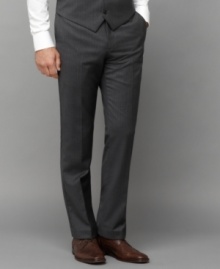 When you mean business, turn to this smart style of this striped, slim-fit flat front pant from Tommy Hilfiger.