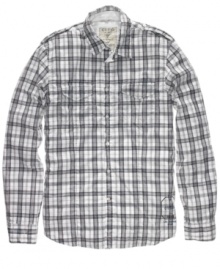 In an easy-wear plaid, this Guess shirt is the just-right uniform for the weekend warrior. (Clearance) In an easy-wear plaid, this Guess shirt is the just-right uniform for the weekend warrior. (Clearance)