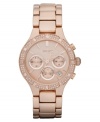 Warm up to the hottest new timepiece trend: rose-gold hues adorned with shimmering crystals, by DKNY.