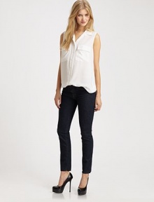 Ultra-skinny stretch denim in rich dark-rinse denimTHE FITSlim fitRise, about 8Inseam, about 29THE DETAILSZip flyFive-pocket style92% cotton/7% polyester/1% spandexMachine washMade in USA Ultra-skinny stretch denim in rich dark-rinse denimTHE FITSlim fitRise, about 8Inseam, about 29THE DETAILSZip flyFive-pocket style92% cotton/7% polyester/1% spandexMachine washMade in USA