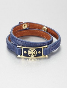 A slim leather piece in a double-wrapped design embellished with an enamel accented logo plaque. Leather16k goldplated brassEnamelLength, about 16.25Snap button closureImported A slim leather piece in a double-wrapped design embellished with an enamel accented logo plaque. Leather16k goldplated brassEnamelLength, about 16.25Snap button closureImported