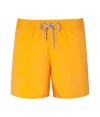 Stylish trunks by St. Tropez cult label Vilebrequin - Cool orange-yellow - Made off fast drying polyamid - Hip boxer cut with elastic band and tunnel drawstring - Straight moderate wide legs, not too short, not too long - Mega cool and comfortable - Perfect companion for the beach and the pool