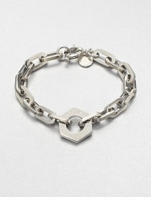 A logo accented nut charm sits on a narrow, chain link design. Rhodium-plated brassLength, about 7.6Charm size, about .75Spring ring closureImported A logo accented nut charm sits on a narrow, chain link design. Rhodium-plated brassLength, about 7.6Charm size, about .75Spring ring closureImported