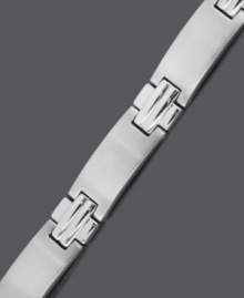 Refine your style with this stately design. Men's bracelet features a stainless steel setting highlighting a cross link design. Approximate length: 8-1/2 inches. Refine your style with this stately design. Men's bracelet features a stainless steel setting highlighting a cross link design. Approximate length: 8-1/2 inches.