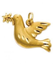 A symbol of peace, this pretty dove charm has a beautiful meaning. Crafted in 14k gold with a satin finish and diamond-cut design. Chain not included. Approximate length: 3/5 inch. Approximate width: 4/5 inch. A symbol of peace, this pretty dove charm has a beautiful meaning. Crafted in 14k gold with a satin finish and diamond-cut design. Chain not included. Approximate length: 3/5 inch. Approximate width: 4/5 inch.