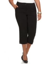 Snag a slender looking figure this spring with Style&co.'s plus size capri pants, enhanced by a tummy control panel. Snag a slender looking figure this spring with Style&co.'s plus size capri pants, enhanced by a tummy control panel.