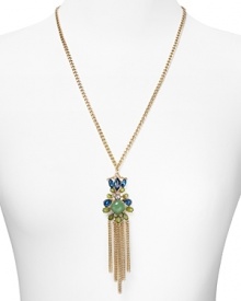 The sun-soaked tropics play must to this fringe adorned pendant necklace from ABS by Allen Schwartz. Crafted of gold-plated metal with colorful detailing, it's the perfect piece to color every look. The sun-soaked tropics play must to this fringe adorned pendant necklace from ABS by Allen Schwartz. Crafted of gold-plated metal with colorful detailing, it's the perfect piece to color every look.