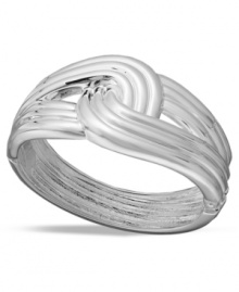 Tie your look together with a chic knot. Touch of Silver's unique banded bangle bracelet features a hinge clasp and a silver-plated steel setting. Approximate diameter: 2-1/3 inches. Approximate width: 1-2/3 inches (at widest point). Tie your look together with a chic knot. Touch of Silver's unique banded bangle bracelet features a hinge clasp and a silver-plated steel setting. Approximate diameter: 2-1/3 inches. Approximate width: 1-2/3 inches (at widest point).