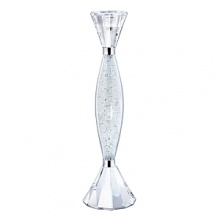 Candleholder with fully faceted clear crystal top and base element. Middle part filled with clear crystal chatons. Candleholder with fully faceted clear crystal top and base element. Middle part filled with clear crystal chatons.