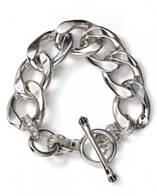 Charmed we're sure. Juicy Couture hits the links with this bold bracelet, crafted of plated metal and accented by a classic ring and toggle closure. Charmed we're sure. Juicy Couture hits the links with this bold bracelet, crafted of plated metal and accented by a classic ring and toggle closure.