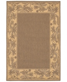 Create your own island retreat with this beige area rug, bordered in calming images of sand and palm trees. Great for patios, decks or vacation homes, the Recife rug can go almost anywhere! Power-loomed of Couristan's durable polypropylene blend, this soft piece is pet-friendly and resistant to mold and mildew. Create your own island retreat with this beige area rug, bordered in calming images of sand and palm trees. Great for patios, decks or vacation homes, the Recife rug can go almost anywhere! Power-loomed of Couristan's durable polypropylene blend, this soft piece is pet-friendly and resistant to mold and mildew.