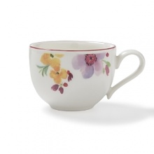 Crafted from premium porcelain, the Mariefleur tea cup boasts a refreshingly modern watercolor design with bright pinks, light greens and sunny yellows. Crafted from premium porcelain, the Mariefleur tea cup boasts a refreshingly modern watercolor design with bright pinks, light greens and sunny yellows.