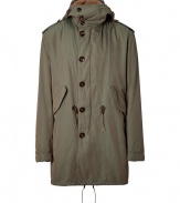 Keep your outerwear collection in line with Burberry Brits army-style drawstring coat, a trend-conscious choice for all four seasons - Stand-up collar, drawstring hood, long sleeves, elasticized cuffs, buttoned epaulettes, flap pockets, drawstring waistline, drawstring fishtail hemline - Loose fit, tailored at the waist with a drawstring - Wear with jeans, a cashmere pullover and leather lace-up boots