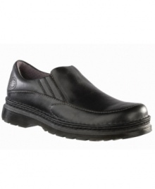 Textured leather and contrast stitching add vintage charm to these rugged slip-on men's casual shoes from Dr. Martens. Textured leather and contrast stitching add vintage charm to these rugged slip-on men's casual shoes from Dr. Martens.