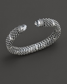 From the Torq collection, sterling silver beaded bracelet with silver bar stations and white topaz tips. Designed by Lagos. From the Torq collection, sterling silver beaded bracelet with silver bar stations and white topaz tips. Designed by Lagos.