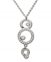 Go around in circles--and out on the town! Get in style with Swarovski's crystal pave circular drop pendant. Setting and chain crafted in silver tone mixed metal. Approximate length: 15 inches. Approximate drop: 1-1/4 inches.