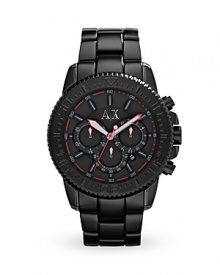 Armani Exchange encourages you to embrace your sporty side with this matte black bracelet watch. Boldly styled and designed for maximum durability, it's a game changer. Armani Exchange encourages you to embrace your sporty side with this matte black bracelet watch. Boldly styled and designed for maximum durability, it's a game changer.