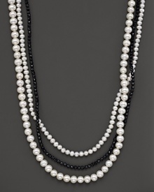 A beautiful blend of fresh water pearl in two sizes and a nested strand of black onyx beads. A beautiful blend of fresh water pearl in two sizes and a nested strand of black onyx beads.